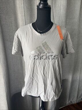 adidas Gray Crew Neck Tee with Logo Print